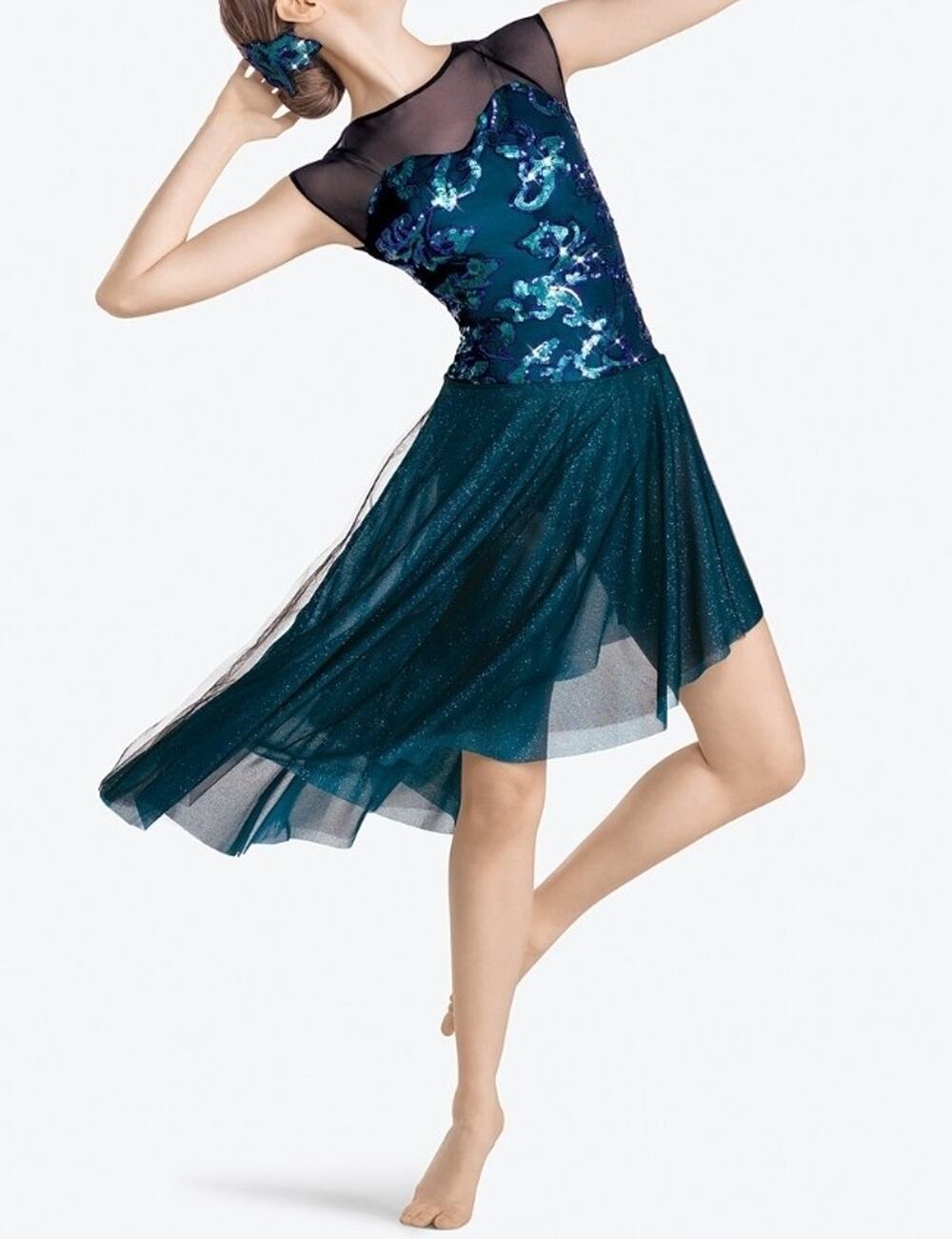 Revolution Dancewear Torquoise & Black Mesh Sparkling Childs Dance Outfit XLC